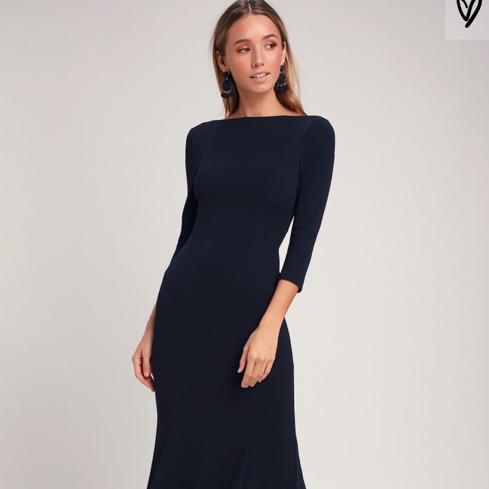 Lulus 3/4 sleeve navy maxi dress